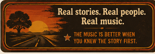 Retro road graphic reading Real stories. Real people. Real music.